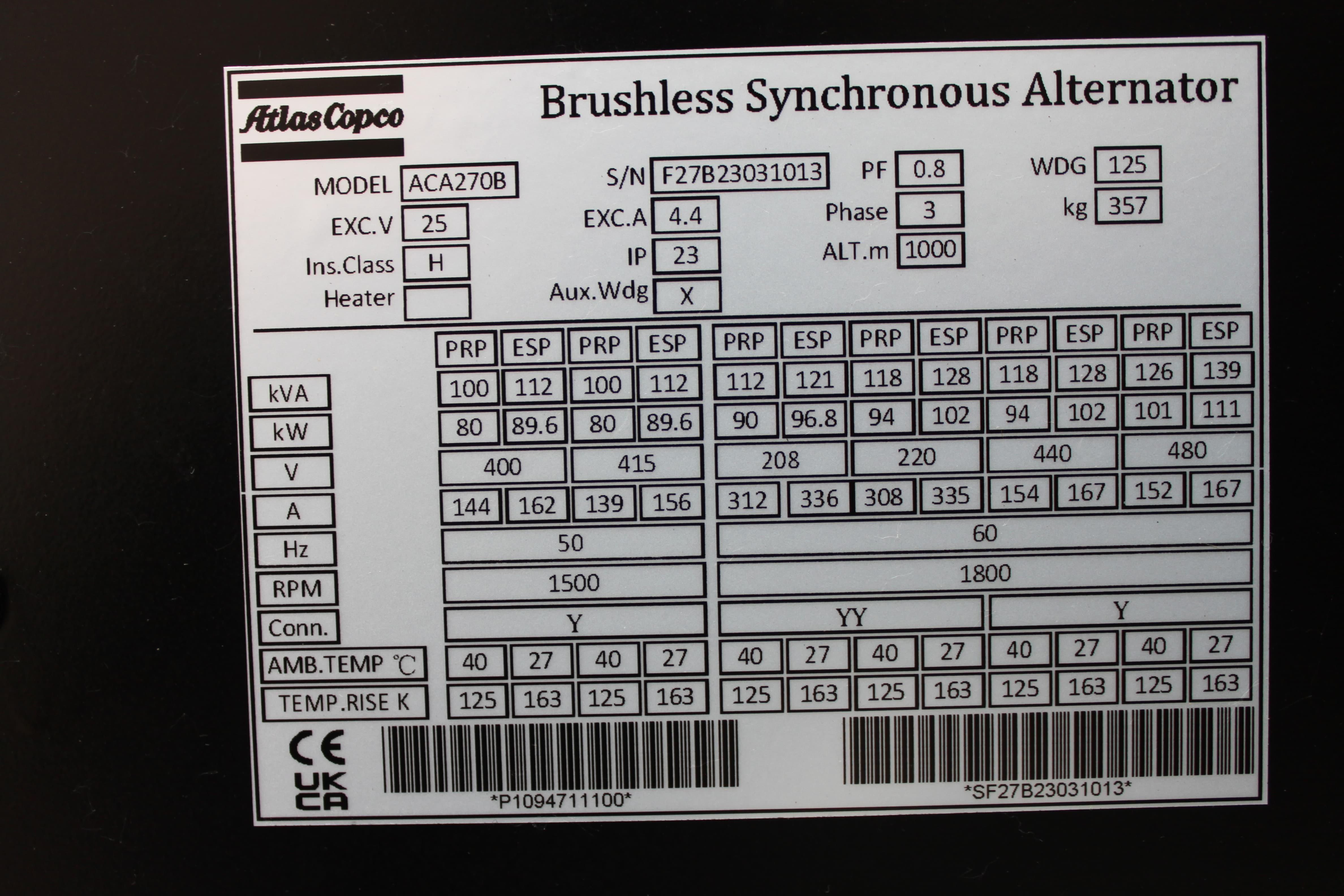 IMG 2861 - Dieselgenerator Atlas Copco - Generator 100Kva - Genset unused 100Kva - Stromaggregate Atlas Unbenutzt